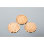 GROUP OF THREE VICTORIAN OLD HEAD GOLD SOVEREIGNS dated 1890,