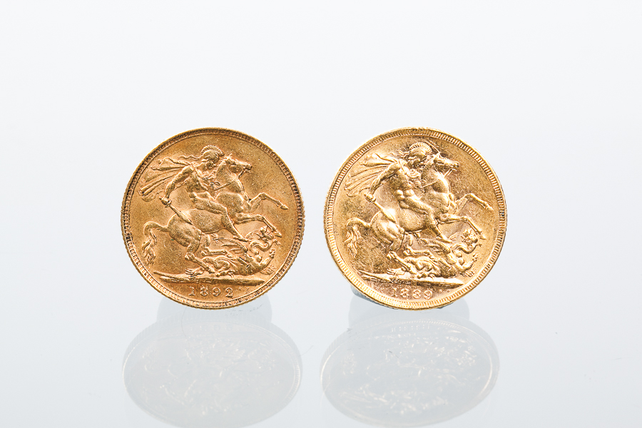 TWO VICTORIAN JUBILEE HEAD GOLD SOVEREIGNS dated 1889 and 1892 - Image 2 of 2