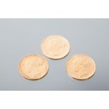 GROUP OF THREE VICTORIAN GOLD SOVEREIGNS dated 1877,