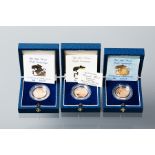 GROUP OF THREE BOXED ELIZABETH II  GOLD PROOF HALF SOVEREIGNS dated 1985,