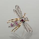 EIGHTEEN CARAT GOLD RUBY AND DIAMOND SET BEE MOTIF BROOCH
the body set with rubies and diamonds,