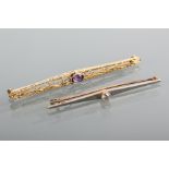 TWO EARLY TWENTIETH CENTURY BAR BROOCHES
one set with a single diamond of approximately 0.