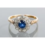 EDWARDIAN SAPPHIRE AND DIAMOND CLUSTER RING
of flower design,