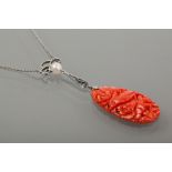 ART DECO CARVED CORAL PENDANT NECKLACE
the coral carved with a bird and floral design,