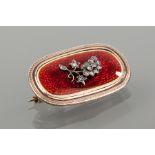 FINE DIAMOND SET ENAMELLED BROOCH
enamelled in red with a grape overlaid design,