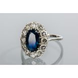 EDWARDIAN SAPPHIRE AND DIAMOND CLUSTER RING
the central oval sapphire 10x6.