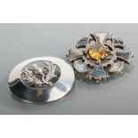 SCOTTISH MONTROSE AGATE SET BROOCH
of openwork form, set with banded agates and a central citrine,