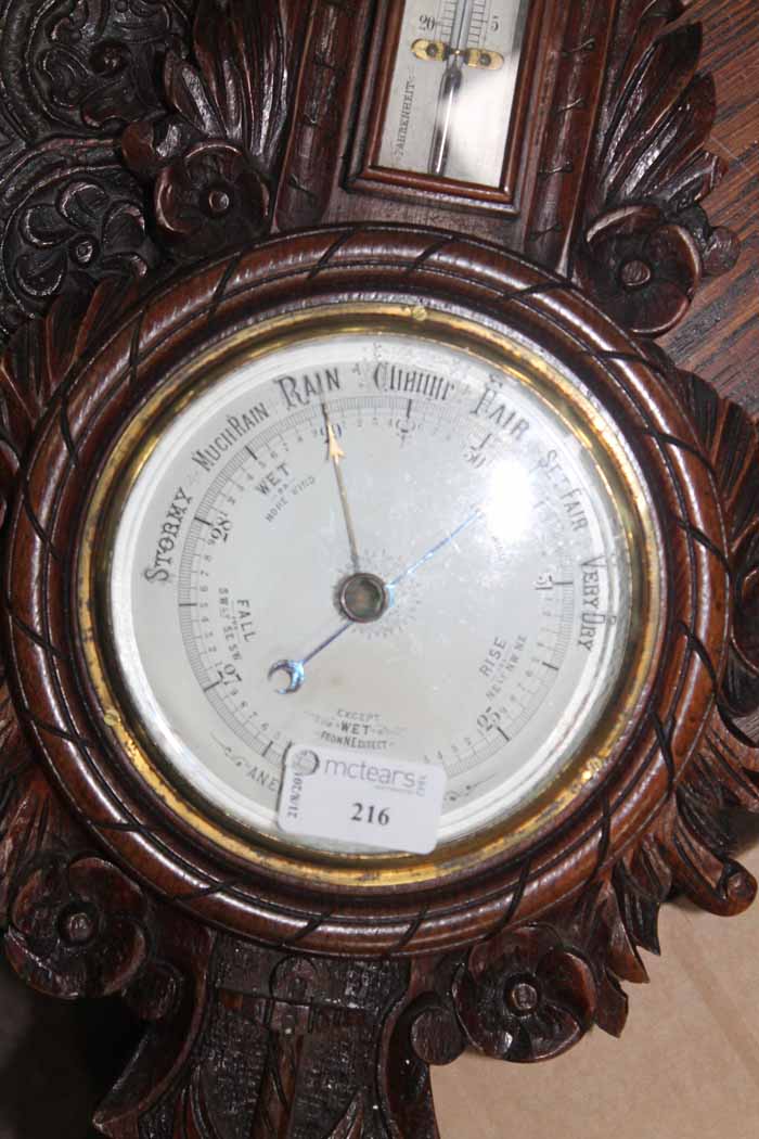 OAK BANJO BAROMETER
with thermometer and 8 day clock insert