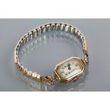 LADY'S 9CT GOLD ART DECO COCKTAIL WATCHthe octagonal dial with arabic numerals, the case marked 375,