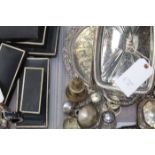 COLLECTION OF PLATED ITEMS
including cased sets of flatware, trays, tea set etc.