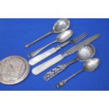 COLLECTION OF SILVER ITEMS INCLUDING MIRRORED COMPACT
together with a selection of flatware