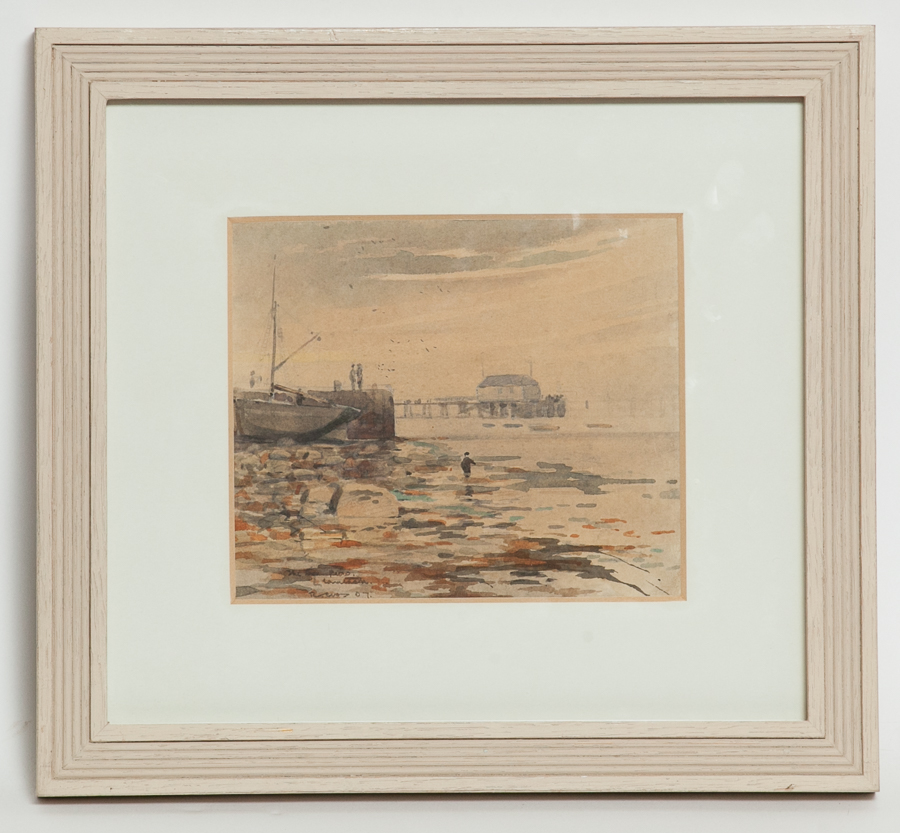 * ROBERT CRAIG WALLACE (SCOTTISH 1886 - 1969),
THE TWO PIERS, LAMLASH
watercolour on paper, signed,