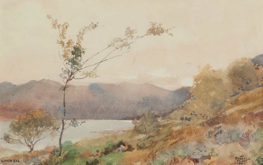 * SIR WILLIAM RUSSELL FLINT RA PRSW (SCOTTISH 1880 - 1969), 
LOCH EIL 
watercolour on paper, signed, - Image 2 of 2