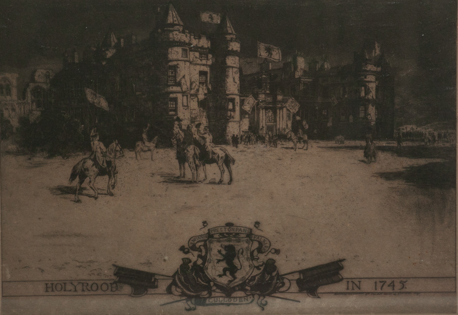 * SIR DAVID YOUNG CAMERON RA RSA (SCOTTISH 1865 - 1945),
HOLYROOD IN 1745
original etching, - Image 2 of 2