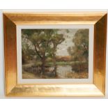 * WILLIAM MILLER FRAZER RSA (SCOTTISH 1864 - 1961),
CATTLE GRAZING BY A POND
oil on canvas,