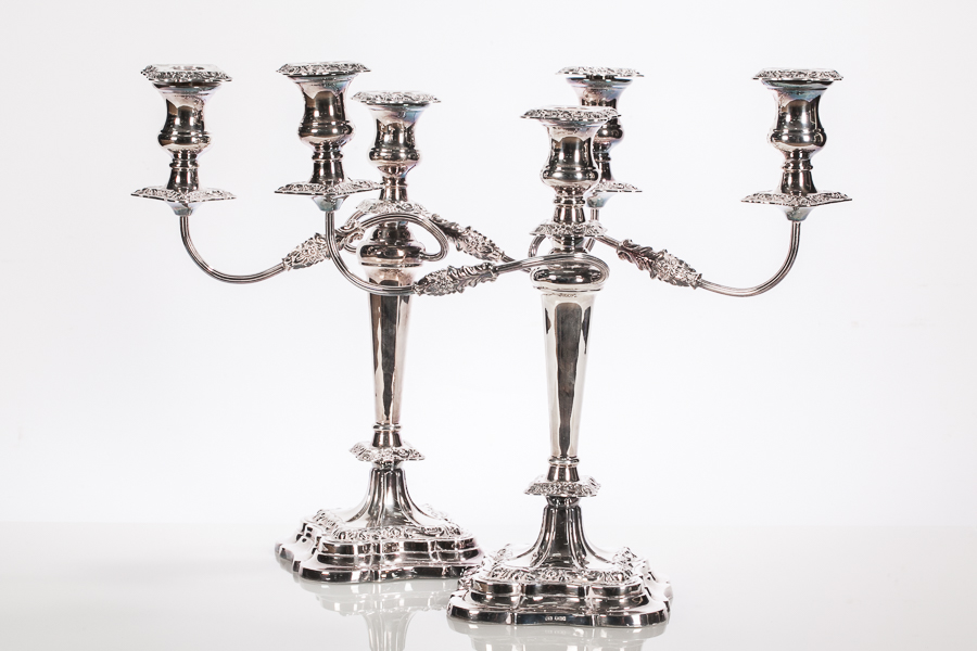 PAIR OF 20TH CENTURY SILVER THREE BRANCH CANDELABRA
maker Viner's Ltd.