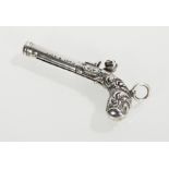 SILVER SAMPSON MORDAN NOVELTY RETRACTABLE PENCIL
in the form of a flint lock pistol with embossed