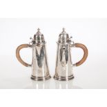 SILVER CHOCOLATE POT AND HOT MILK POT
maker Robert Stewart, London 1921 & 1924 respectively,