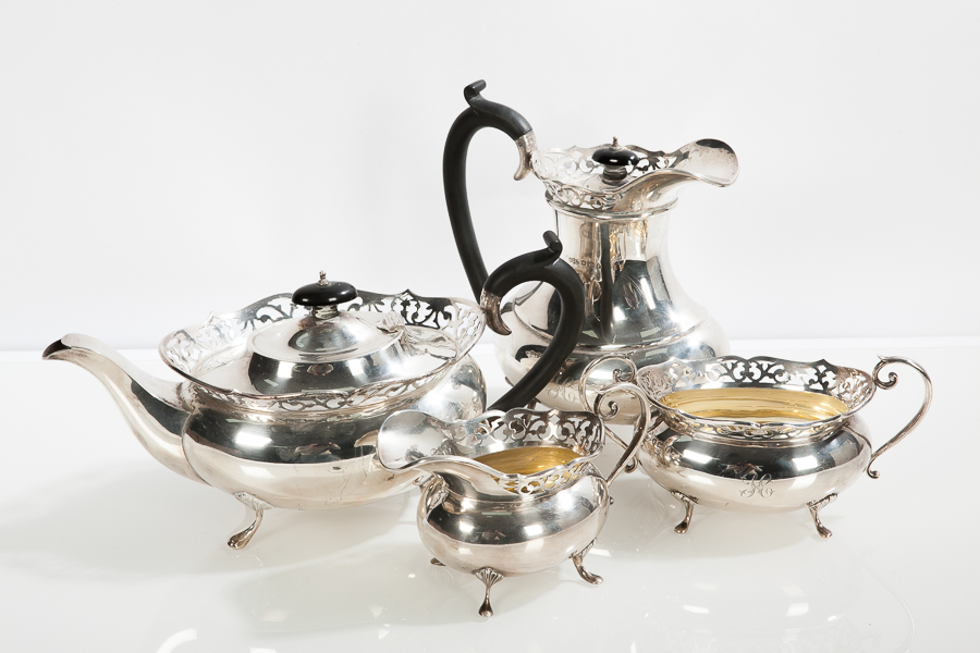 GEORGE V SILVER FOUR-PIECE TEA SERVICE
maker Joseph Gloster Ltd.