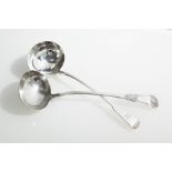 TWO EARLY 19TH CENTURY SILVER SOUP LADLES
including Scottish William IV kings pattern,