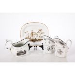 SELECTION OF LATE 18TH CENTURY NEW HALL PORCELAIN
comprising two cream jugs decorated with black