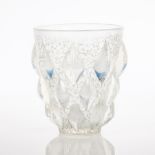 RENÉ LALIQUE RAMPILLON VASE
designed in 1927, opalescent and blue stained glass, wheel-engraved 'R.