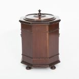 MAHOGANY COAL DEPOT BY WYLIE & LOCHHEAD
of octagonal form with detachable lid, on four feet,