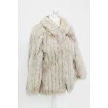 LADY'S SILVER FOX FUR MID LENGTH COAT 
with bracelet length sleeves and hidden clasps, 72cm long,