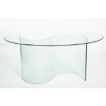 CONTEMPORARY GLASS OVAL DINING TABLE
with oval top and an s-shaped plinth, 160cm long,