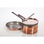 EARLY 20TH CENTURY COPPER LIDDED SAUCEPAN AND FRYING PAN
base of saucepan stamped 'B',