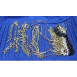 GROUP OF COSTUME JEWELLERY
including chains, necklaces, brooches and earrings,