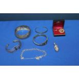 LOT OF VARIOUS SILVER AND OTHER JEWELLERY 
including a gold brooch and two gold pendants,