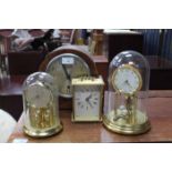 MAHOGANY INLAID ART DECO STYLE MANTEL CLOCK
together with two Anniversary clocks and two other