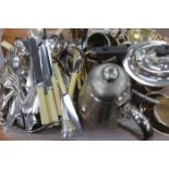 LOT OF VARIOUS PLATED WARE
including a Walker & Hall tea set, anotehr tea set, cased flat ware,