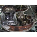 COLLECTION OF SILVER PLATED WARE
including teapots, rosebowl, tray, cased cutlery,