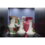 HAND PAINTED CERAMICS 
including Radford together with a cranberry glass water jug