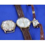 LADY'S 9CT GOLD COCKTAIL WATCH
together with two manual wind gent's watches (3)