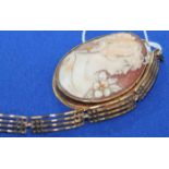 OVAL CAMEO BROOCH IN GOLD MOUNT AND A NINE CARAT GOLD BRACELET