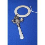 STERLING SILVER OWL MOTIF BABY'S RATTLE
1950, Birmingham marks,