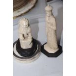 IVORY AND SILVER MOUNTED BOX 
and two ivory figures