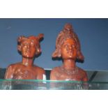 PAIR OF BURMESE CARVED WOOD BUSTS