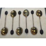 TWO SETS OF SIX BEAN TOP COFFEE SPOONS WITH ENAMEL BOWLS
(one set silver)