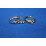 THREE GOLD AND DIAMOND RINGS
an eternity ring,