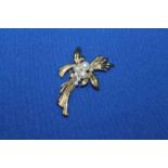 9CT GOLD PEARL AND DIAMOND FLORAL SPRAY BROOCH
with three pearls and four diamonds, marked 375, 5.