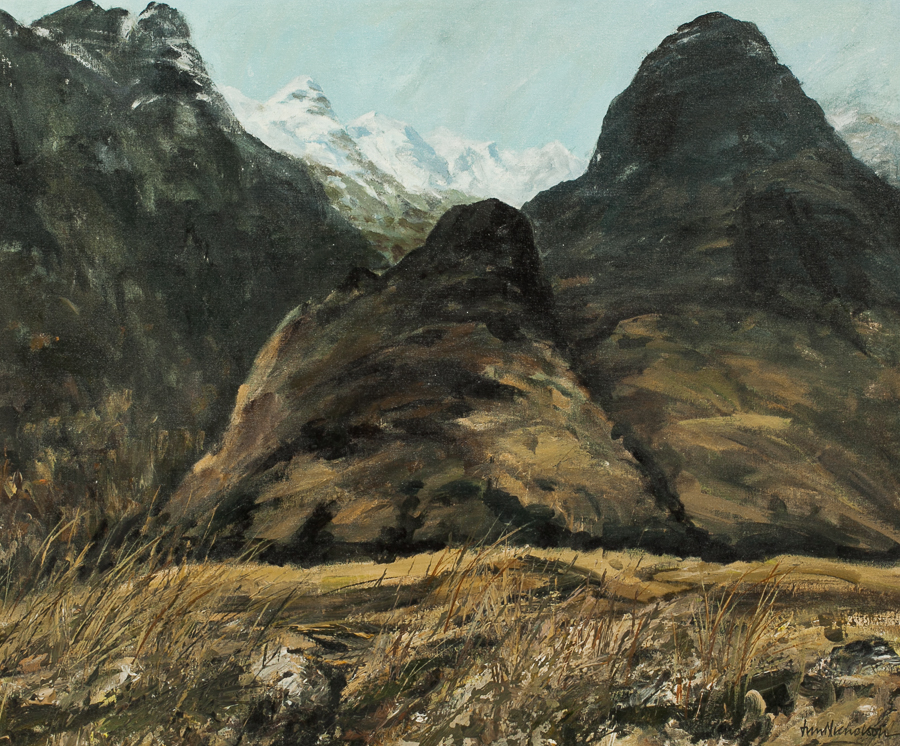 * JIM NICHOLSON,
THE LOST VALLEY, GLENCOE
oil on canvas board, signed, further attributed, - Image 2 of 2