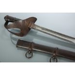 19TH CENTURY CAVALRY SWORD
likely British, with curved blade and the leather grip bound with wire,