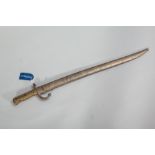 MID-19TH CENTURY FRENCH SWORD BAYONET
with steel scabbard, the blade inscribed and dated 1868,