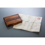 VICTORIAN CARVED OAK MEDAL BOX 
the hinged cover inscribed 'Waterloo',