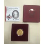 WOLFGANG AMADEUS MOZART GOLD PROOF 50 EURO COIN
dated 2006, no.