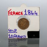 GOLD NAPOLEON III TEN FRANC COIN DATED 1864